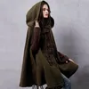 ARTKA Women's Winter New Vintage Warm Woolen Hoodie Cloak Coat Embroidered Drop-Shoulder Sleeve Wool Cape Outerwear LJ201128