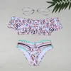 Lyric Flouced Bikini Set Ruffle Swimsuit para Mulheres Falbala Thong Off the Should Bathing Terno Floral Swim Wear 2019 Traje T200708