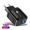 PD18W Mobiele Telefoon Chargers Plug USB-oplader Kabeloplader Compatibel QC3.0 Snelle lading met LED voor EU / VS / UK