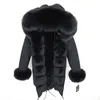 Oftbuy 2020 Mode Vinterjacka Kvinnor Real Fur Coat Natural Real Fox Fur Collar Loose Long Parkas Big Fur Ytterkläder Avtagbar LJ201202