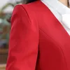Mode élégant rouge femmes Blazer nouvel hiver formel affaires volants mince col en V veste bureau dames grande taille manteau de travail 201114