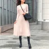 Casual Dresses Dress Women Autumn and Winter Solid Sticked O-Neck l￥nga ￤rmar Bottome Pleated for 2022 Elegant Vestidos1