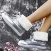 Vendita calda Rimocy Pelliccia d'argento Stivali da donna caldi invernali Stivali da neve con plateau impermeabili lunghi in peluche Lace Up Plus Size 43 Stivaletti Scarpe da donna