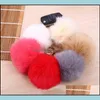 Keychains Fashion Accessories Faux Rabbit Fur Ball 8Cm Plush Keychain Sier Metal Key Rings Bag Pendant Car Tiuf8