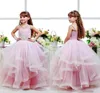 Robes de filles de fleur de paillettes roses robes de bal d'enfant sangle spaghetti enfant fête d'anniversaire robe de communion dos à lacets couches filles robe de concours