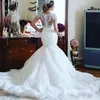 2022 Moderne Afrikaanse zeemeermin Trouwjurken Half Mouwen Illusie Kant Applicaties Tule Formele Bruidsjurken Plus Size Vestido de Novia