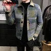 남성 자켓 Zongke Woollen Plaid Bomber Jacket 일본 Streetwear 남성 겨울 코트 M-3XL