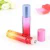 Freeship Disponibile 5ml 10ml Gradient Glass Essential Oil Roller Bottle con sfera di metallo e coperchio in alluminio, olio di profumo di vetro Roll On Bottle all'ingrosso