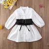 2021 Spring Kids Clothes Girls Sashes White Shirt Dress Long Sleeve Cotton Children'S Dress For Toddler 4 5 6 7 8 9 10 11 Years G1218