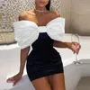 Sukienki swobodne eleganckie bownot design wieczorowy sukienka dla kobiet moda szczupła mini dama seksowna bez rękawów na ramię bodycon vestido