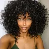 Kinky Curly Wigs med Bangs Grade 10a Virgin Huma för svart Kvinnor Brasilianskt hår Finge 150% Densitet Gluslös Non Lace Front Wig Machine Made DIVA1