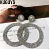 Kuguys Hyperbole Gold Silber Farbkristalle rund große Ohrringe für Frauen Trendy Blingbling Ohrring Fashion Party Schmuck17945730