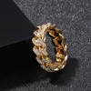 Anillos de moda Color dorado de alta calidad Bling Iced Out CZ Hip Hop Punk anillo cadena de eslabones cubanos Ring257G