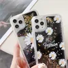 Mode beliebte schöne hübsche Gänseblümchen Blume glitzernde fließende Pailletten Sand klare Abdeckung Handyhülle für iPhone 12 11 Pro X XS Max XR 6 7 8 Plus