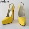 Sorback Yellow Shiny Women Slingback 펌프 신발 지적 발가락 크기 US12 플랫폼 여름 신발 20cm 하이힐 맞춤 색상