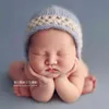 Pastelowa śliczna dziewczyna Bonnet urodzony dzianina kapelusz mohair nakrętka niemowląt dziecka tęczowa beanie pyfografia rekwizyty