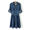 Partihandel-Höst Ny Plus Storlek Kvinna Kläder, Kvinnlig Mode Loose Casual Denim Dress, Three Quarter Sleeve One-Piece Dress