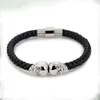 BC Jewelry Selling Fashion Mens chains Genuine Leather Braided Northskull Bracelets Double Skull Bangle BC0028217669