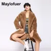 Maylofuer Teddy Style New Beversize Real Bear Beb Shart Part Женщины Меховой Мех Зима Натуральные Натуральные Шерстяные Овечья Мех Длинные Пальто Свободные Куртки 201031