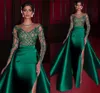 Robes de soirée de sirène élégantes 2022 robe formelle verte manches longues en satin sexy fente perles robes de bal robes de noiva6416565