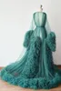 Longa esmeralda verde vestido de baile 2021 luva longa babados tulle mulheres grávidas africanas capa maternidade formal vestidos de noite