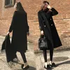 Mulheres Winter estilo coreano Black Long Wool Blend Trench Coat Casaties Fashion Windbreaker Roupos 2xl 201222