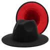 2021 New Outer Turquoise Inner Red Patchwork Wool Felt Jazz Fedora Hats Winter Dark Green Women Elegant Lady Church Panama Cap