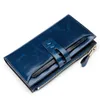 Plånböcker vintage vaxläder stor kapacitet mynt handväska damer presentlåda kort hållare plånbok lång multifunktionell1
