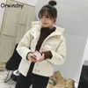 Orwindny Autumn Winter Coat Women Hooded Short Womens Cotton Jacket Warm Sweet Pink Parka Girls 201210