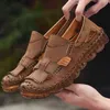 Nxy Sandals 2022 New Summer Men's Leather Roman Luxury Brand Handmade Fashion Casual Beach Outdoor Walking Slippers Big Size 0210