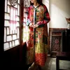 Livraison gratuite Vintage coton lin long mi-mollet manteau femmes fleur lâche style chinois vêtements d'extérieur à manches longues robes patchwork 201031