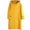 Mouilles jaunes automne hiver 90% manteau en laine Femmes Poches à capuche bouton recouverte de bouton à taille large Casaco féminino 201103