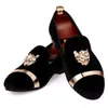 Hot Sale-Harpelunde Män Flats Ny Ankomst Klänning Skor Blå Velvet Loafers med Animal Buckle Storlek 7-14