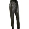 Vintage Drawstring PU Leather Joggers Pants Women Harem Trousers Solid Color High Waist Slim Long Pant Elegant Lady Sweatpants