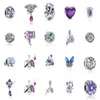 Designer's brand new 925 sterling silver fashionable and trendy purple sister mother hanging butterfly heart beads suitable for Pandoras bracelet accessories