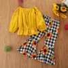 Kleinkind Mädchen Outfits Rüschen Floral Mädchen Gelb Tops Ausgestellte Hosen 2 stücke Sets Langarm Kinder Kleidung Set Baby Boutique kleidung DW6359