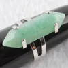 WOJIAER Unique Ring for Women Hexagonal Natural Green Aventurine Stone Beads Rings Silver Color Party Jewelry X3019