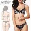 Acousma Kadınlar Seksi Sütyen Ve Külot Seti Çiçek Dantel Ilmek 3/4 Kupası Push Up Kadın Lingerie ile Dikişsiz T Geri Thongs 8 Renkler LJ201031