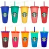 24 uncji Zmiana kolorów Tubllerzy Plastikowe kubek do picia z wargą i słomką Magiczną kubek kawy Costom Starbucks zmienia plastikowy kubek