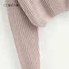 Colrovie Pink Korean Criss Cross V Back Winter Crop Sticke tröja Kvinnor Kläder Autumn Pullover Jumper Ladies Sweaters 201225