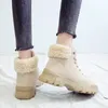 Hot Koop Fujin Dames Snowboots Beige Pluche Warm Bont Causale Laarzen Schoenen Sneakers Enkellaarsjes Platform Dikke Zool Veterschoenen