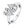 AINUOSHI Classic 925 Sterling Silver Pear Cut 2 pietre anello di fidanzamento diamante simulato donne anelli di nozze d'argento gioielli Y200107