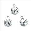 150pcs cube ABC Antique Silver Charms Pendants Jewelry Making Bracelet Necklace Earrings 14*10mm DH0848