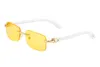 Lunettes de soleil 2023 Vintage Square Lunettes de soleil sans monture Femmes 2022 Mode Marque de luxe Designer Lunettes de soleil en corne de buffle sans cadre pour hommes OnePiece Lunettes de soleil W0RS