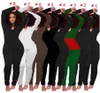 Fall winter clothing Women solid color jumpsuits casual skinny bodysuits Sexy Rompers long sleeve overalls plus size 2XL black leggings 4140