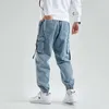Män Joggers Cargo Denim Byxor Baggy Harem Japanese Streetwear Styke Man Ankel Harajuku Casual Hip Hop Jeans Trousers 220308