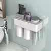 Badrumstillbehör Ställ tandborstehållare Väggmontering Stativ tandkräm Squeezer Dispenser Automatisk lagringsställ arrangör LJ201204