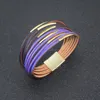 Wide Contrast color leather wrap bracelet gold magnetic buckle women bracelets bangle cuff fashion jewelry will and sandy new