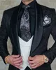 Yakışıklı Siyah Paisley Damat Smokin Adam Balo Business Suit Düğün Blazer Yelek Pantolon Setleri (Ceket + Pantolon + Yelek + Kravat) K48