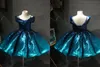 Amazing Teal Gradiant Ombre Cupcake Short Flower Girls Dresses For Wedding Ball Gown Off Shoulder Sequins New Girls Party prom Quinceanera Dress